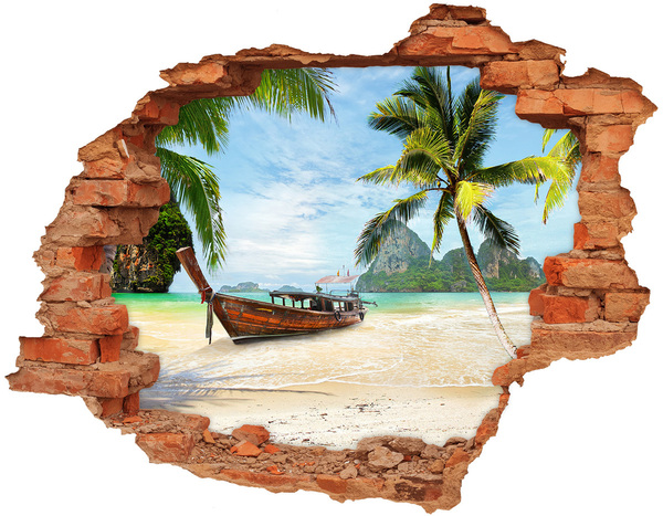 Hole wall sticker Tropical beach with a boat