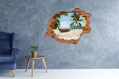 Hole wall sticker Tropical beach with a boat