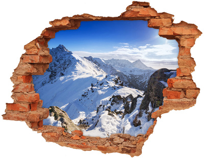 Hole wall sticker Mountain landscape in winter scenery