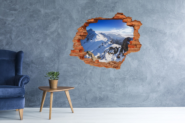 Hole wall sticker Mountain landscape in winter scenery