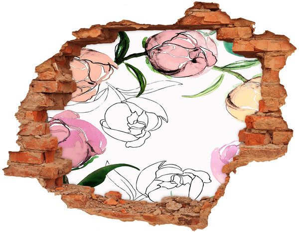 3D wall hole wallpaper A floral mural behind a damaged wall