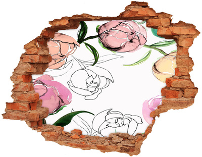 3D wall hole wallpaper A floral mural behind a damaged wall