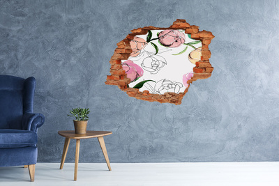 3D wall hole wallpaper A floral mural behind a damaged wall