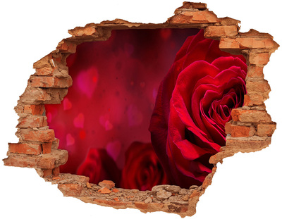 Hole in the wall sticker Red roses in hearts