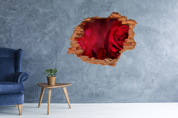 Hole in the wall sticker Red roses in hearts