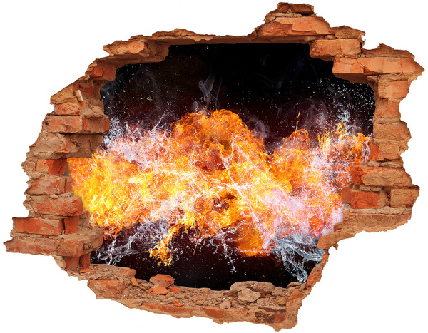 Hole in the wall decal Fire versus water