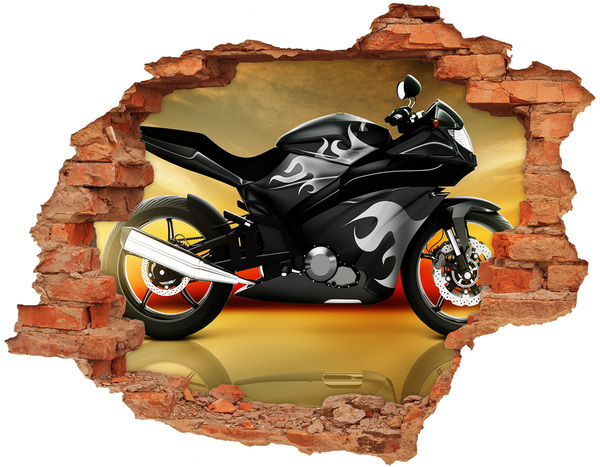 Hole in the wall decal Motorcycle on fire