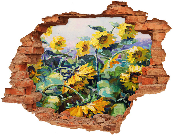 3D wall hole wallpaper Sunflower flowers in the garden