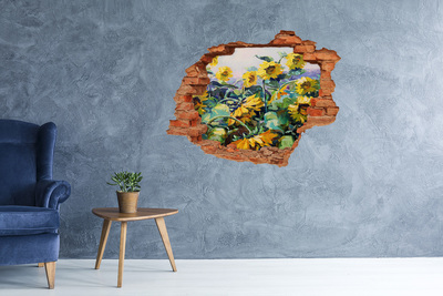 3D wall hole wallpaper Sunflower flowers in the garden