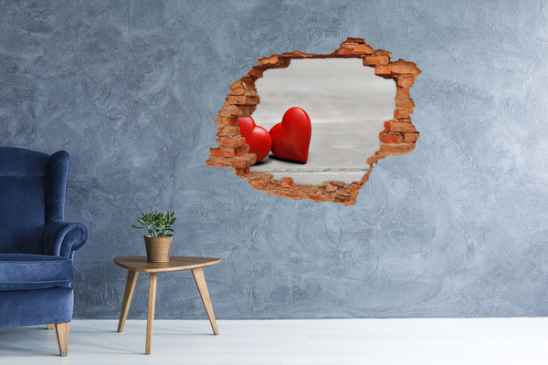 3D wall hole wallpaper Hearts on wood