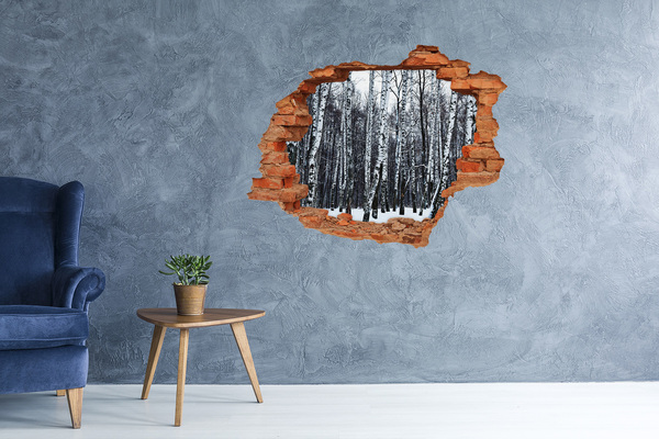 3D wall hole Winter birch forest