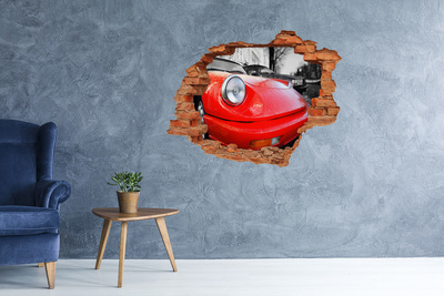 Hole wall sticker Red sports car behind the hole in the wall