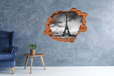 3D wall hole wallpaper The Eiffel Tower in a monochromatic style