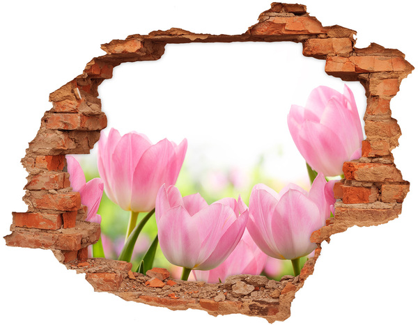 Hole in the wall sticker Pink tulips