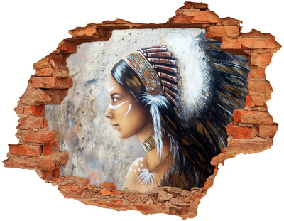 3D wall hole wallpaper Portrait of an Indian warrior woman