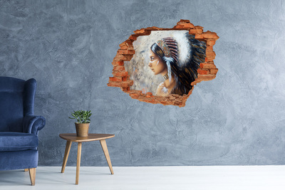 3D wall hole wallpaper Portrait of an Indian warrior woman