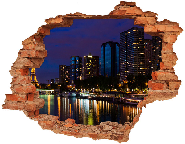 Hole wall sticker Night panorama of the city