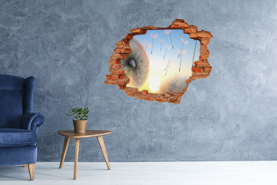 Hole in the wall decal Dandelions against the sunset background