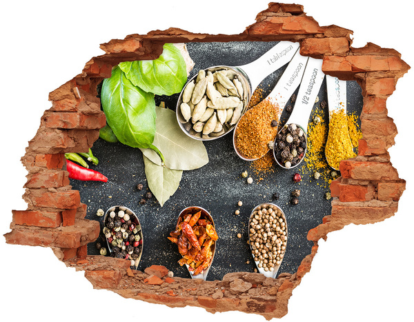 3D wall hole wallpaper Kitchen Spices in a Hole in the Wall