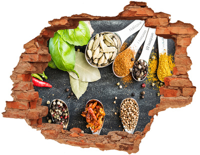 3D wall hole wallpaper Kitchen Spices in a Hole in the Wall
