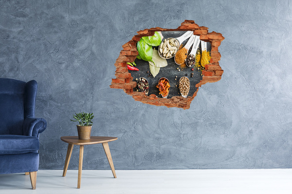 3D wall hole wallpaper Kitchen Spices in a Hole in the Wall
