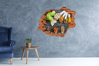 3D wall hole wallpaper Kitchen Spices in a Hole in the Wall