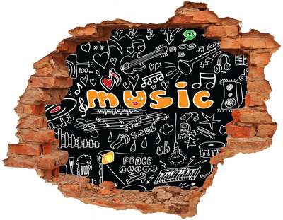 3D wall hole wallpaper The musical world behind the wall