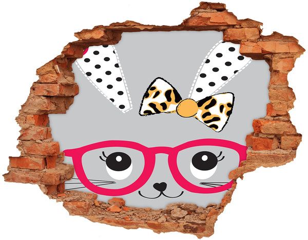Hole in the wall decal Kitten with glasses