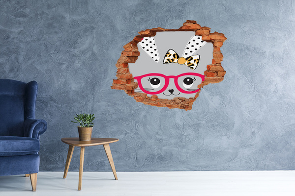 Hole in the wall decal Kitten with glasses