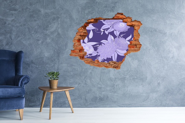 3D wall hole Floral motif on a purple background