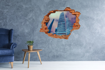 3D wall hole Modern city through a hole in the wall