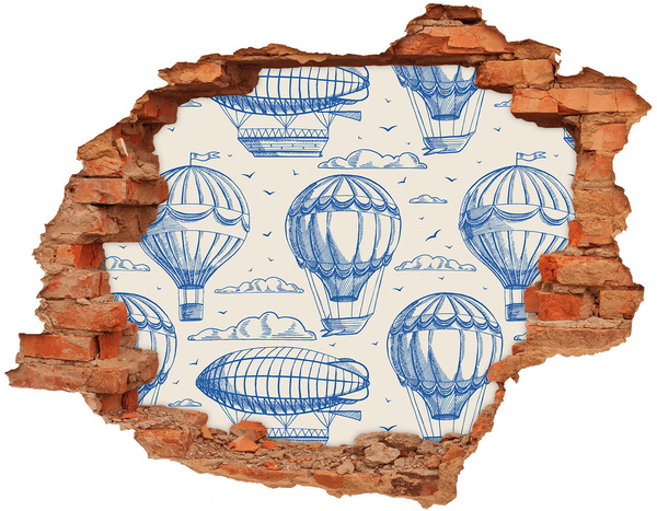 Hole wall sticker Hot air balloons in the clouds