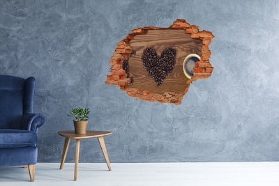Hole wall sticker Coffee and a heart of beans