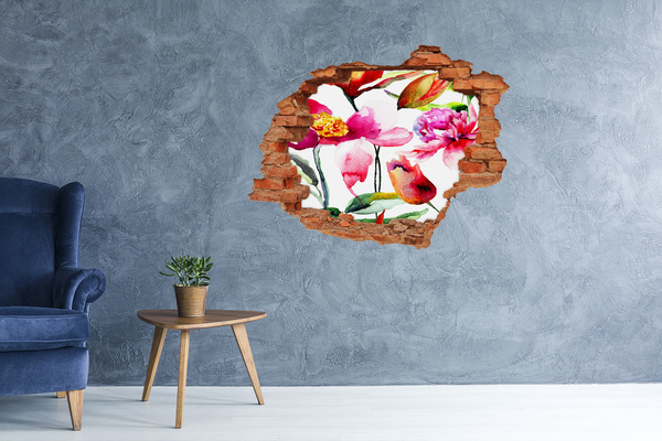 3D wall hole wallpaper Flower garden behind the wall