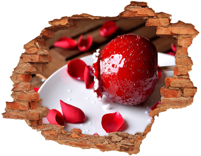 3D wall hole wallpaper Juicy strawberry in the ruins