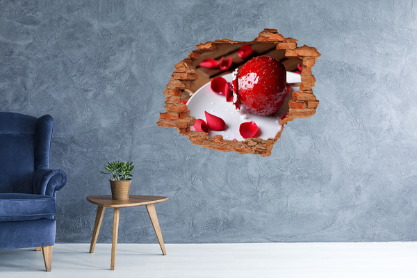 3D wall hole wallpaper Juicy strawberry in the ruins