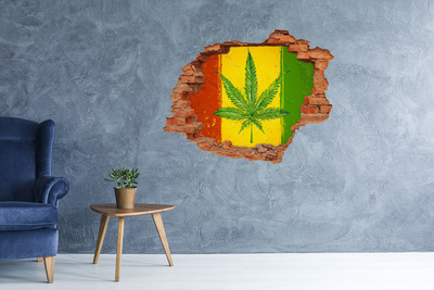Hole wall sticker Green cannabis leaf on a yellow-red-green background