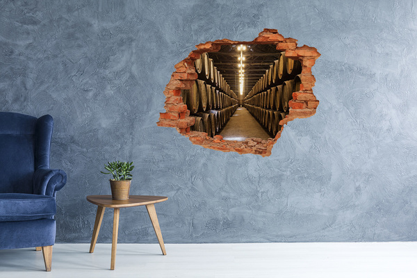 Hole in the wall sticker Interior of a winery with barrels