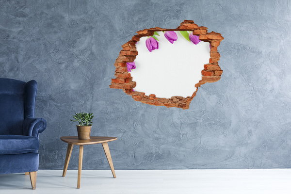 Hole in the wall decal Violet tulips