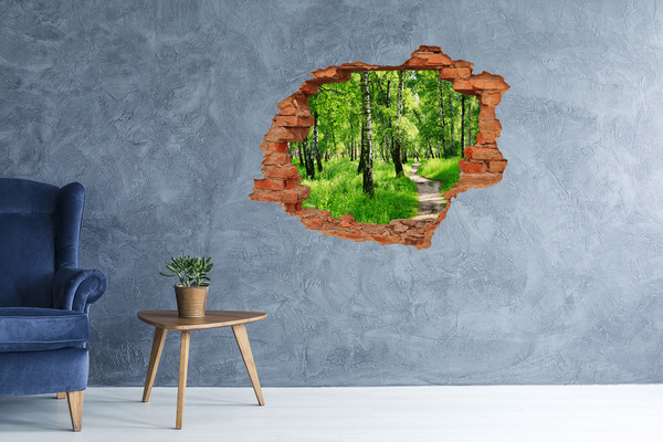Hole in the wall sticker Green forest in the sunlight