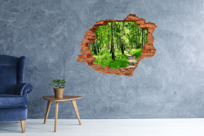 Hole in the wall sticker Green forest in the sunlight