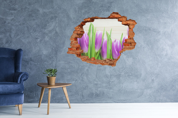 Hole in the wall decal Violet tulips