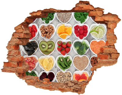 3D wall hole wallpaper Healthy hearts full of fruits and vegetables