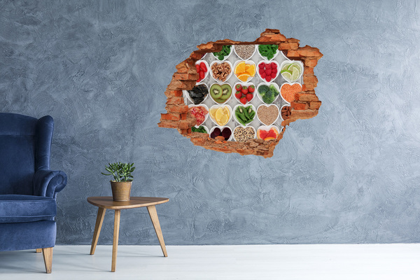 3D wall hole wallpaper Healthy hearts full of fruits and vegetables