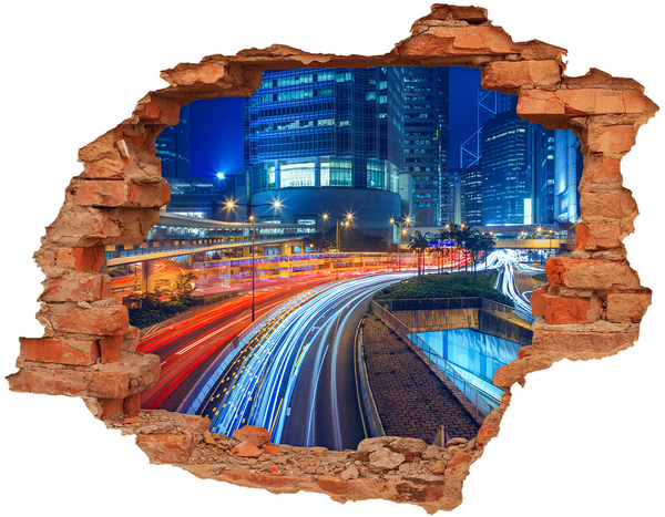 3D wall hole wallpaper Hong Kong at night