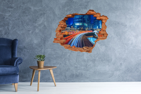 3D wall hole wallpaper Modern city at night