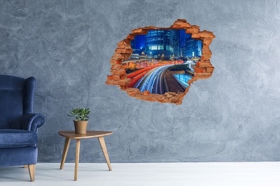 3D wall hole wallpaper Modern city at night