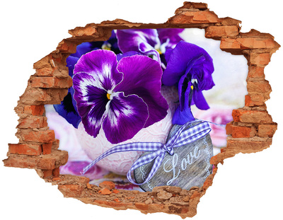 Hole in the wall decal Purple pansies