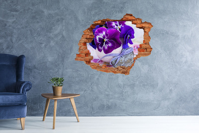 Hole in the wall decal Purple pansies