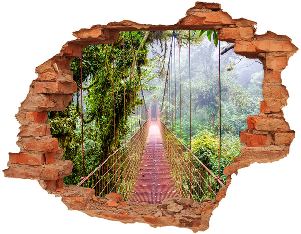 3D wall hole wallpaper Bridge in the jungle